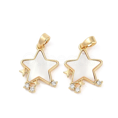 Natural White Shell Star Pendants KK-U043-22G-02-1