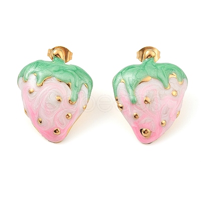 Strawberry Enamel Stud Earrings EJEW-Z065-14G-1