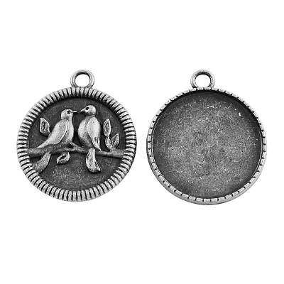 Tibetan Style Alloy Carved Birds Pendant Cabochon Bezel Settings TIBEP-M018-13AS-NF-1