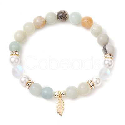 8.5mm Round Gemstone Beaded Stretch Bracelets BJEW-JB10518-1