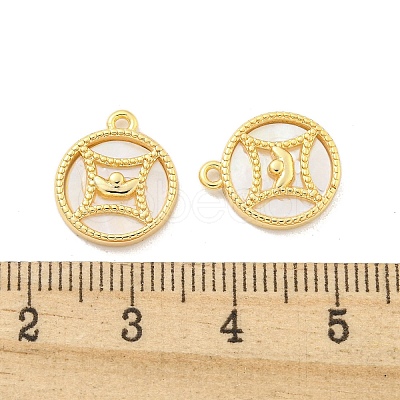 Brass Pave Shell Coin Charms KK-Z044-01G-1