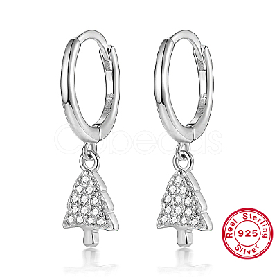 Anti-Tarnish Christmas Trees Cubic Zirconia Dangle Hoop Earrings JT3219-1-1