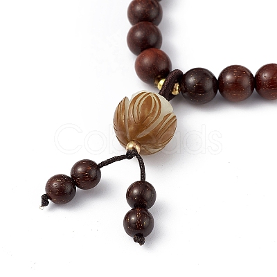 Sandalwood Round Beaded Stretch Bracelet BJEW-H566-07-1