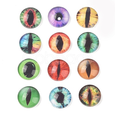 Half Round/Dome Dragon Eye Printed Glass Cabochons X-GGLA-A002-12mm-AB-1