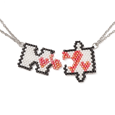 Non-Tarnish 2Pcs 2 Style MIYUKI Seed Beaded Puzzle Matching Couple Necklaces Set NJEW-MZ00023-1