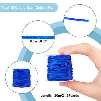 PandaHall Elite 15 Rolls 15 Colors Nylon Chinese Knotting Cord NWIR-PH0002-04-1