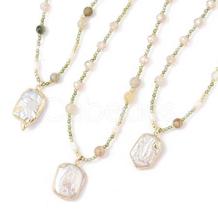 Natural Rutilated Quartz Beaded & Glass Beads Necklaces NJEW-L119-10G-1