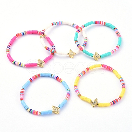 Handmade Polymer Clay Heishi Bead Stretch Bracelets BJEW-JB05078-1