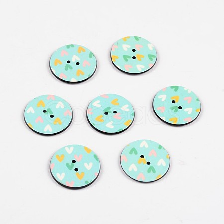 2-Hole Flat Round with Heart Pattern Acrylic Buttons BUTT-F055-03C-1