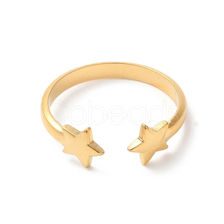Ion Plating(IP) 304 Stainless Steel Double Star Open Cuff Ring for Women RJEW-K245-27G-1