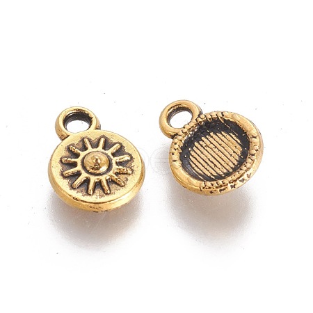 Tibetan Style Alloy Flat Round with Helm Pattern Charms TIBEP-EAAA013Y-AG-FF-1