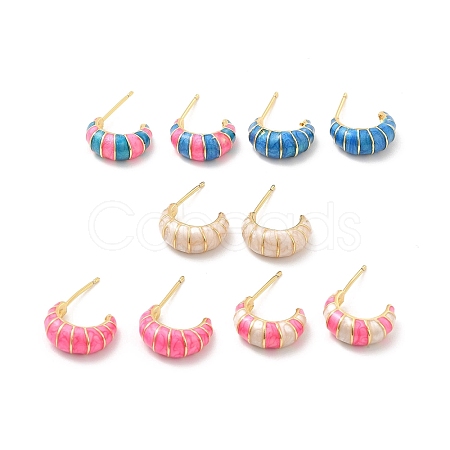 Enamel Croissant Stud Earrings EJEW-P213-19G-1