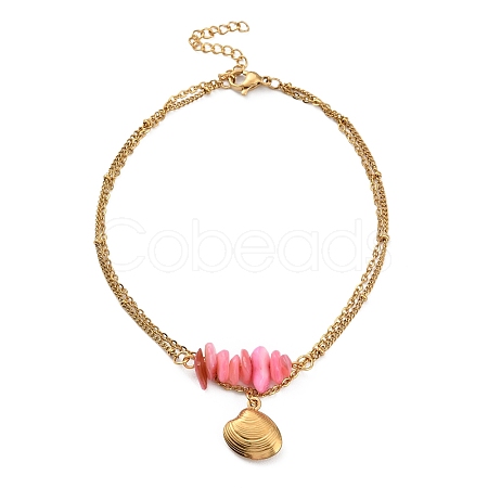 Dyed Natural Shell Chips Charms Anklet AJEW-G049-01G-03-1