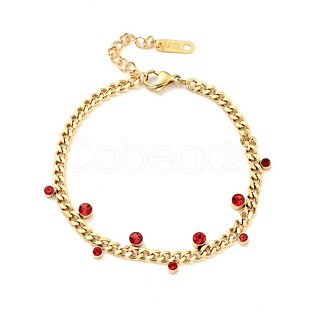 Rhinestone Charms Bracelet with Curb Chains BJEW-P273-01G-02-1