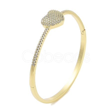 Rack Plating Brass Micro Pave Cubic Zirconia Heart Hinged Bangles for Women BJEW-R317-01B-G-1