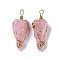 Natural Rose Quartz Copper Wire Wrapped Big Pendants, Faceted Cone Charms, Rose Gold, 50~50.5x16.5x18~19mm, Hole: 8x3.5~4mm
