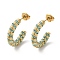 Real 18K Gold Plated 304 Stainless Steel with Glass Ring Stud Earrings, Half Hoop Earrings, Cyan, 20x4.5mm