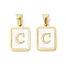 Ion Plating(IP) 304 Stainless Steel Pave Shell Pendants, Rectangle Charm, Real 18K Gold Plated, Letter C, 17.5x12x1.5mm, Hole: 3x5mm