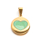 304 Stainless Steel Enamel Pendants, Flat Round with Hearts, Golden, 19x16x3mm, Hole: 7x3.5mm