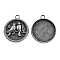 Tibetan Style Alloy Carved Birds Pendant Cabochon Bezel Settings, Cadmium Free & Nickel Free & Lead Free, Antique Silver, Flat Round Tray: 25mm, 32x28x4mm, Hole: 3mm, about 166pcs/kg