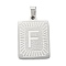 Non-Tarnish 304 Stainless Steel Pendants, Rectangle with Alphabet, Letter.F, 30x20x1.5mm, Hole: 3x6mm