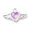 Rack Plating Alloy Rhinestones Pendants, Lead Free & Cadmium Free, Heart with Wing, Silver, Purple, 11.5x20.5x3.5mm, Hole: 1.5mm