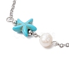 Synthetic Turquoise & Natural Freshwater Pearl Link Anklets AJEW-AN00628-01-3