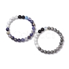 2 Pcs Round Natural & Synthetic Gemstone Stretch Bracelets Sets for Women BJEW-JB11014-1