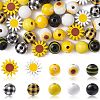 50Pcs 10 Styles Sunflower Theme Printed Wood Beads WOOD-CJ0001-78-1