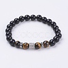 Natural Obsidian & Tiger Eye Stretch Bracelets BJEW-P188-06B-1