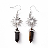 Natural Tiger Eye Bullet with Sun Dangle Earrings EJEW-I276-01P-08-3