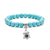 Synthetic Turquoise Round Beaded Stretch Bracelet BJEW-JB08218-4