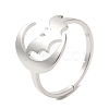304 Stainless Steel Moon with Bat Adjustable Ring for Women RJEW-M149-04P-3