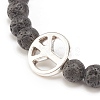 Natural Lava Rock Stretch Bracelet with Alloy Peace Sign Beaded BJEW-JB08309-05-4