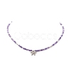 Clear Cubic Zirconia Bowknot Pendant Necklace with Natural Amethyst Beaded Chains for Women NJEW-JN04271-03-4