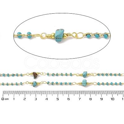 Brass Enamel & Synthetic Turquoise Link Chain CHC-A009-02G-1