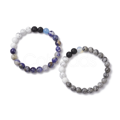 2 Pcs Round Natural & Synthetic Gemstone Stretch Bracelets Sets for Women BJEW-JB11014-1