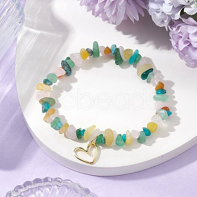 Natural Mixed Stone Chips Beaded Stretch Bracelets BJEW-JB11117-1