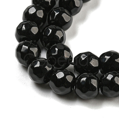 Faceted Round Natural Black Onyx Beads Strands G-S132-01-1