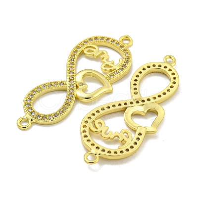 Rack Plating Brass Micro Pave Clear Cubic Zirconia Infinity with Heart Links KK-B091-48G-03-1