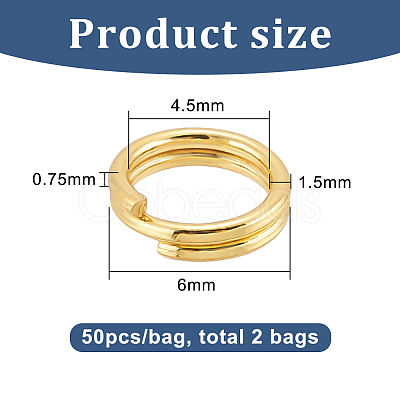 BENECREAT 2 Bags Brass Split Rings FIND-BC0005-12B-1