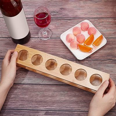 6 Round Holes Bamboo Shot Glasses Holders AJEW-WH0317-05-1