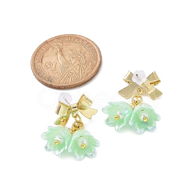 Plastic Flower with Bowknot Dangle Stud Earrings EJEW-JE05129-1