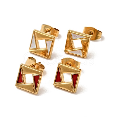 Ion Plating(IP) Rhombus 304 Stainless Steel Stud Enamel Earrings EJEW-A081-19G-1