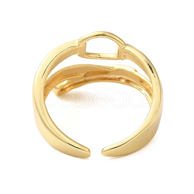 Oval Buckle Brass Double Layer Open Cuff Rings for Women RJEW-A046-04G-1