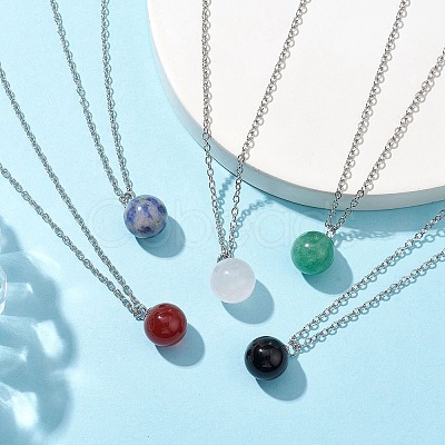 Round Gemstone Pendant Necklaces NJEW-JN04718-01-1