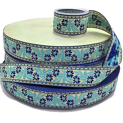 50 Yards Ethnic Style Polyester Flower Jacquard Ribbon for DIY Bowknot Making PW-WG64D4A-01-1