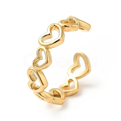 PVD Vacuum Plating 304 Stainless Steel Heart Wrap Open Cuff Ring RJEW-C040-01G-1