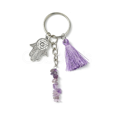 Natural Rose Quartz & Prehnite & Natural Lapis Lazuli & Natural Amethyst  & Natural Howlite Chip Beaded Tassel Pendant Keychain KEYC-JKC00851-1