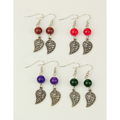 Dangle Leaf Earrings EJEW-JE00177-M-1